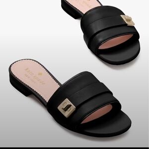 NEW Kate Spade Phoebe Black Sandals/ Slides with Gold Buckle Size 10